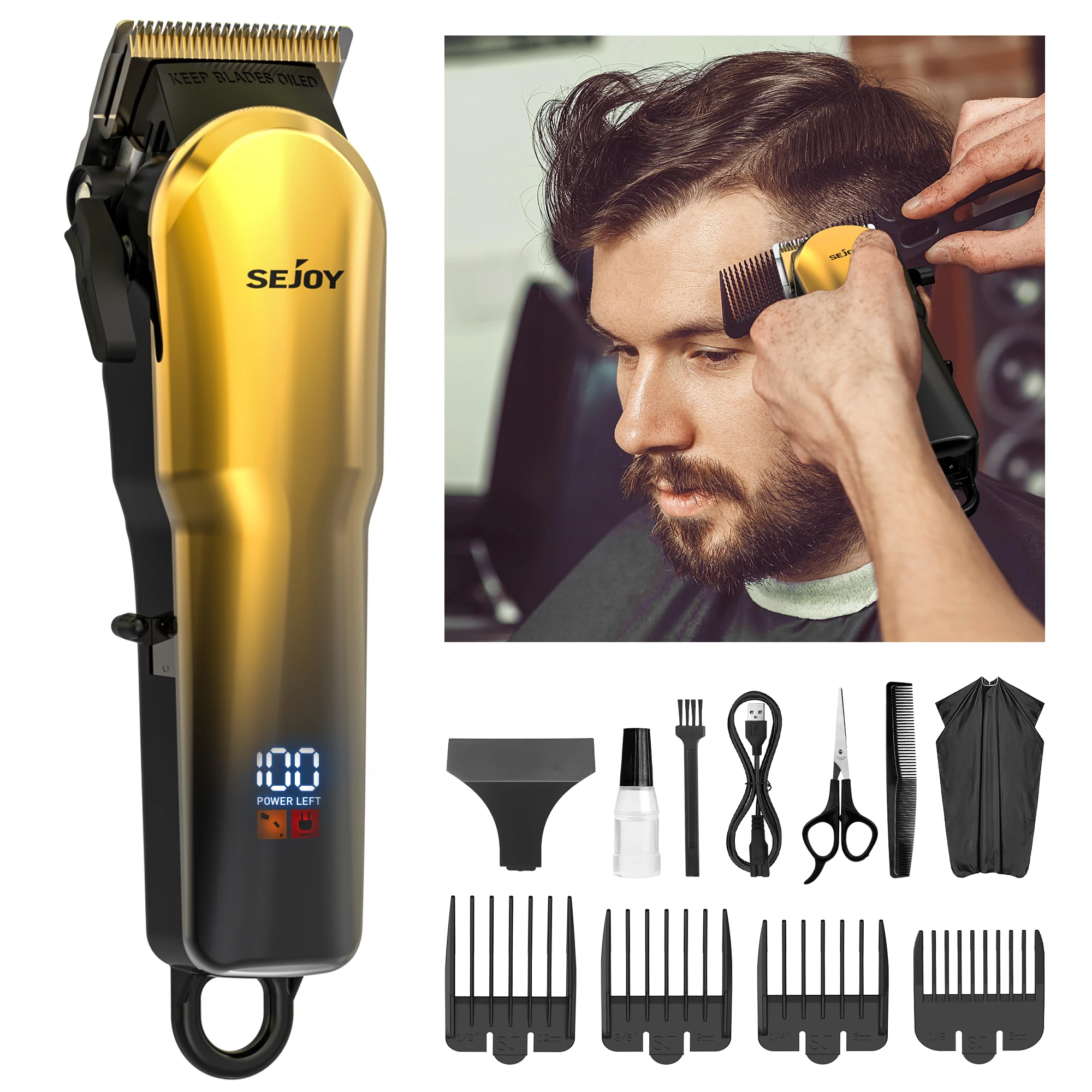 Haarschneider für Männer, Kabelloser Haarschneider für Männer, wasserdicht mit LED, IPX7 wasserdicht, 90 Minuten Laufzeit, 5800 U/min leistungsstarker Motor, langlebige Edelstahlklingen, LED, 1,0–2,5