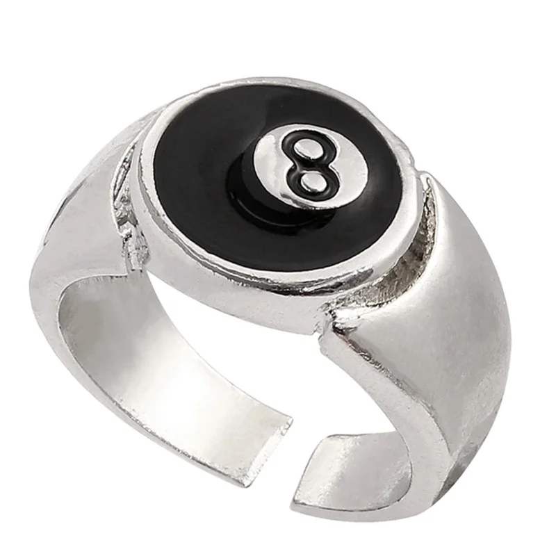 Fashion Punk Alloy Number Black 8 Eight Billiard Ball Ring Mens Ring Punk Style Hip Hop Party Jewelry Birthday Gift