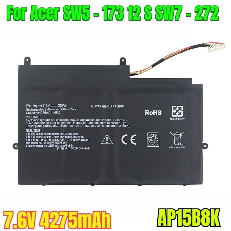 

7.6V 4275mAh Laptop Batteries AP15B8K for Acer SW5 - 173 12 S SW7 - 272
