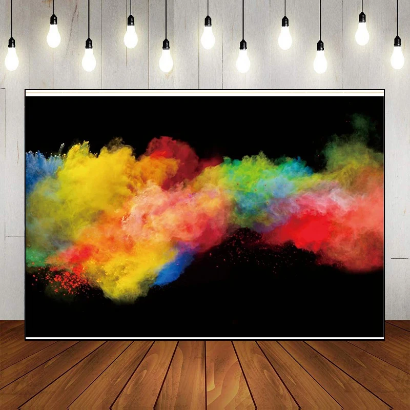 Colorful Paint Splash Backdrop Abstract Color Explosion on Black Background Rainbow Art Paint Party Decor Birthday Props Banner