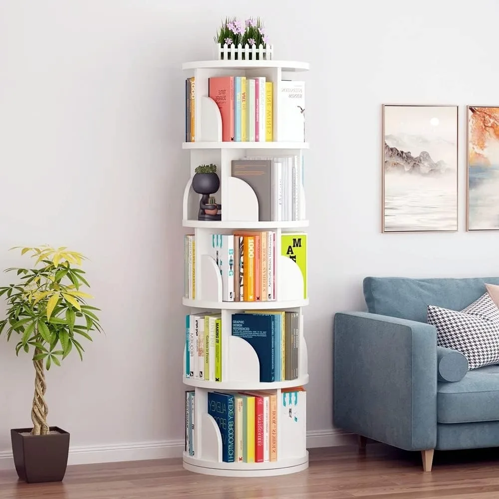 Rotating Bookshelf, 360° Revolving Bookcase Rotating Stackable Shelves Floor-Standing Storage Display Rack Used