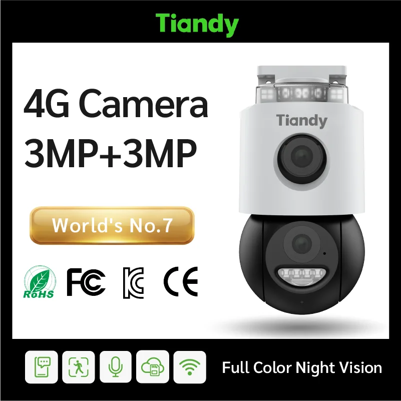 TIANDY H673N 6MP (3MP+3MP) 360° Outdoor 4G Surveillance Camera with Auto-Tracking, Person/Vehicle Detection, Colour Nig