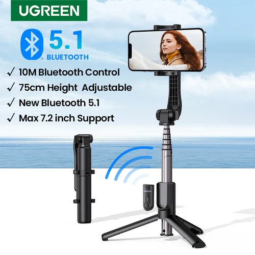 Ugreen-Palo de Selfie con Bluetooth 5,1, soporte de trípode de 750mm extendido, obturador remoto Universal con Bluetooth de 10m para IOS y Android