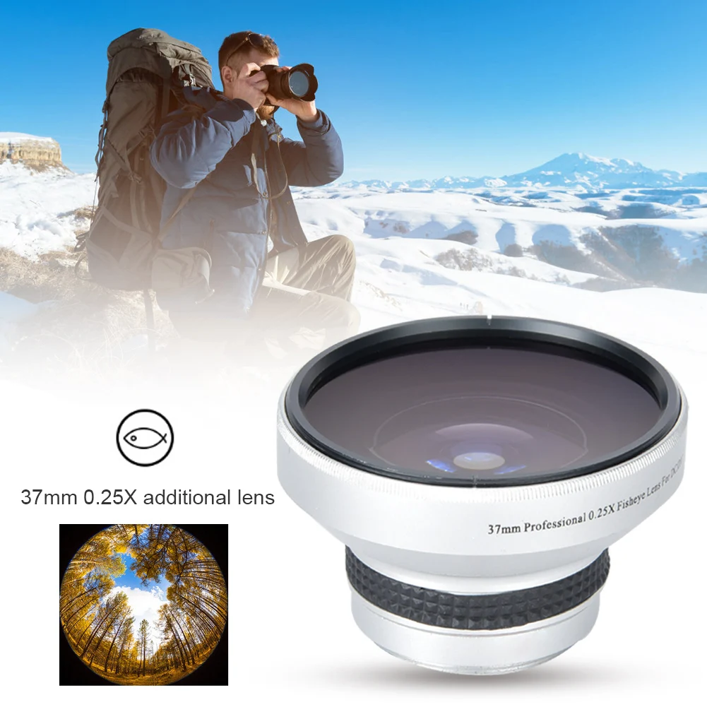 Silver Strong Applicability 37mm 0.25X Super Fisheye Additional Lens Super Fisheye Lens for 37mm Caliber Camera Lenses