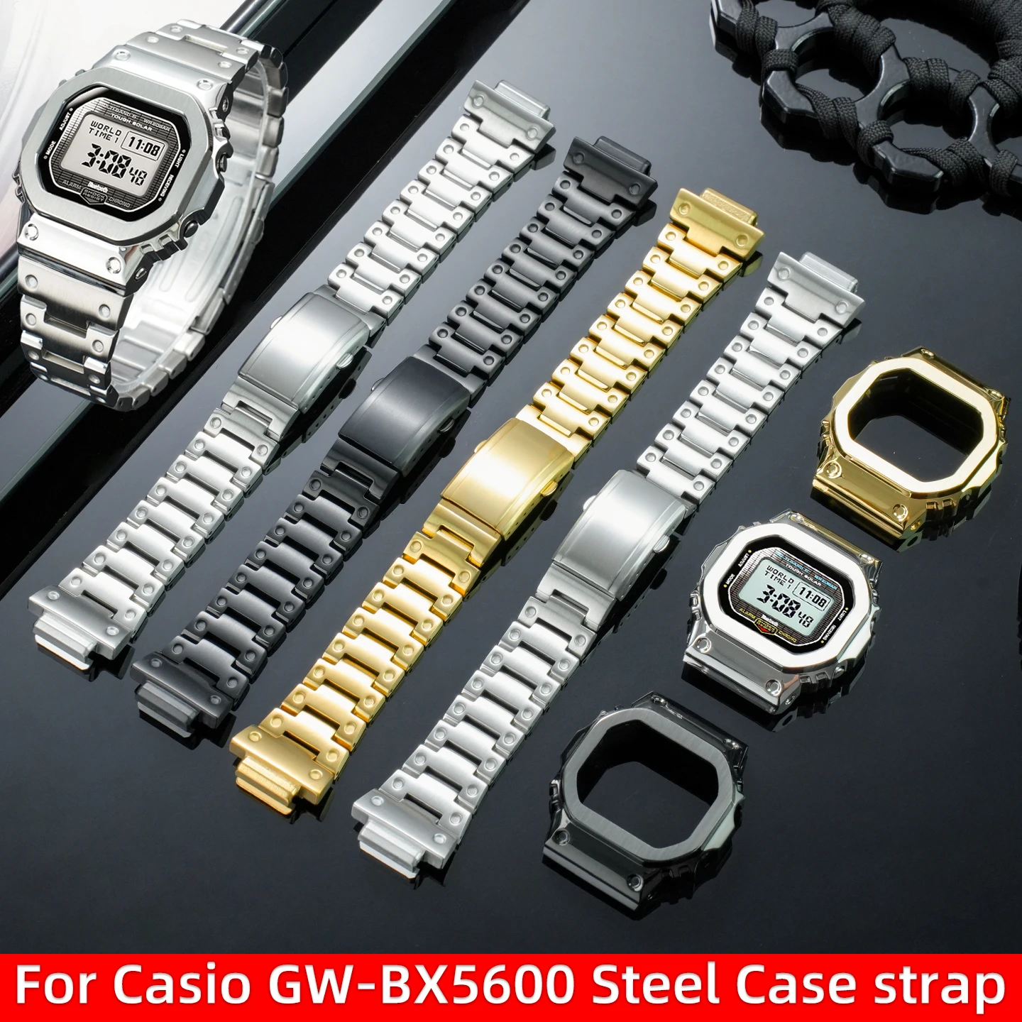 gw-bx5600-アップグレードメタルベゼルバンド改造キット-カシオ-g-shock-3578-gw-bx5600-メンズ-ステンレススチールケース-ストラップセット-ブラック-ゴールド-シルバー