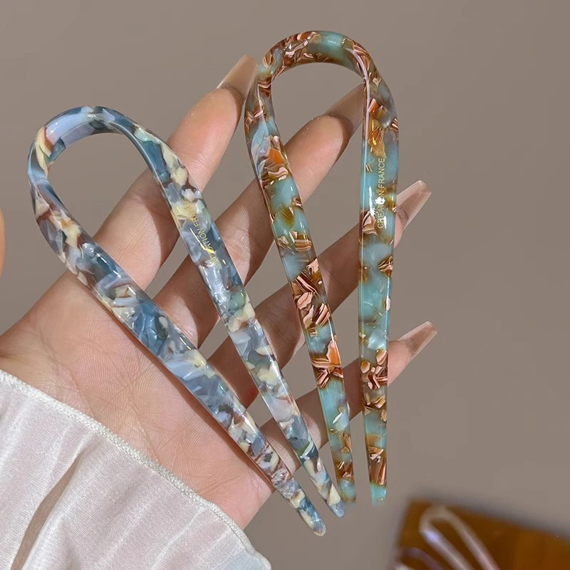 U-Shaped Hair Sticks Acetate Acrylic Hair Fork Hair Clips Fashion Bow Hairpin Geometric Headwear Women Girls Hair Accessories - view 6