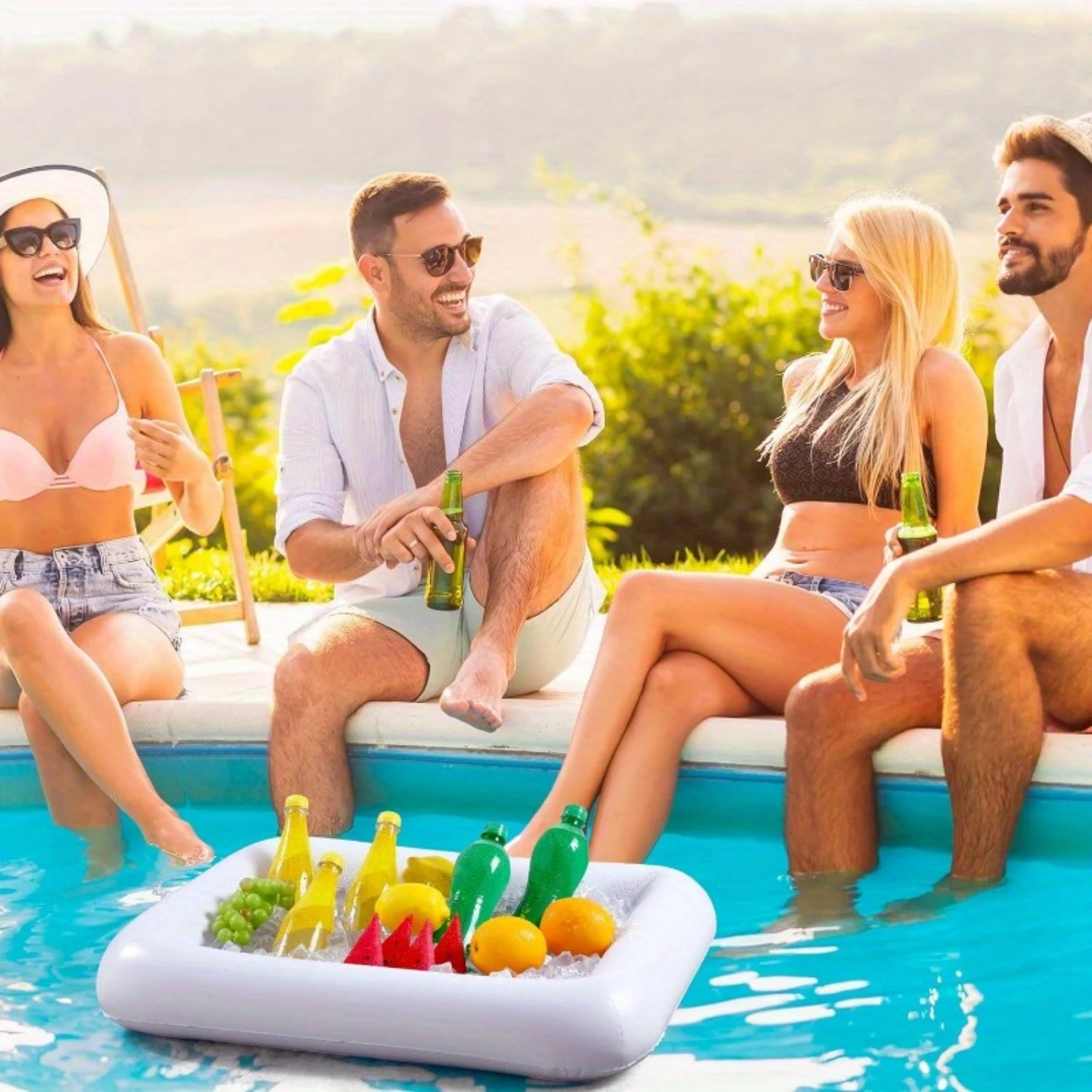 Inflatable Pool Party Beverage & Snack Holder - 1Pc, No  Needed, Perfect For Summer Fun