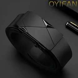 New Men's Belt Fashion Versatile Alloy Toothless Automatic Buckle Leather Business Casual Youth Belt For Men