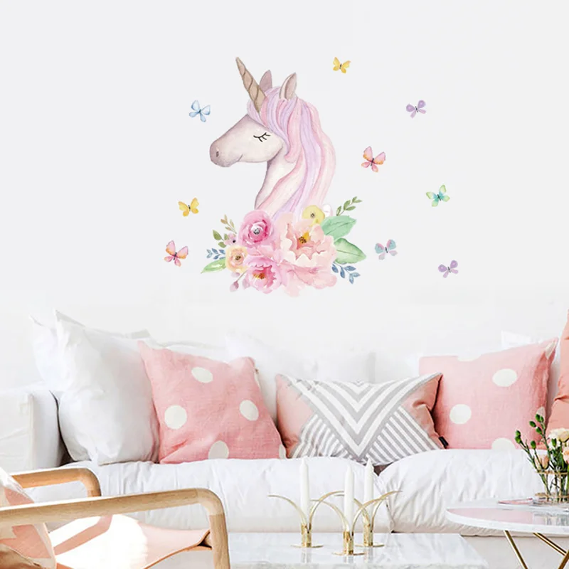 Cute Unicorn Wall Stickers Children's Room Kindergarten Room Living Room Sticker Decoration Self-adhesive Waterproof Antifouling