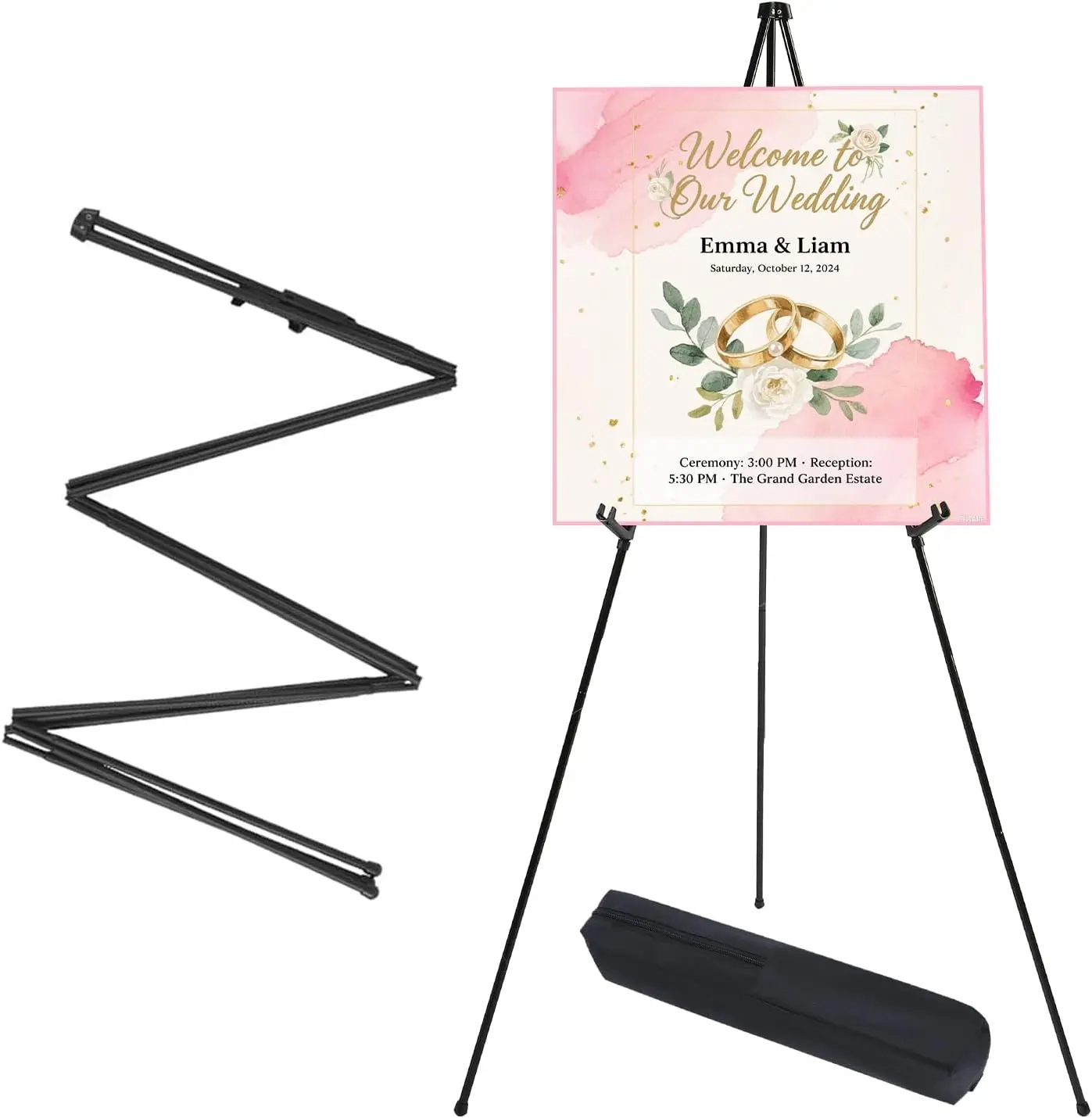 Foldable Metal Easel Stand for Exhibition Trade Show, Adjustable Display Tripod for Retail Signs Posters Art Display, Portable Event Easel for Vendors
