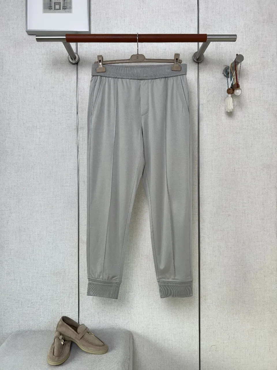 Men Casual Pants Polyester Tencel Wool Blend Joggers Drawstring Cuffed Sweatpants