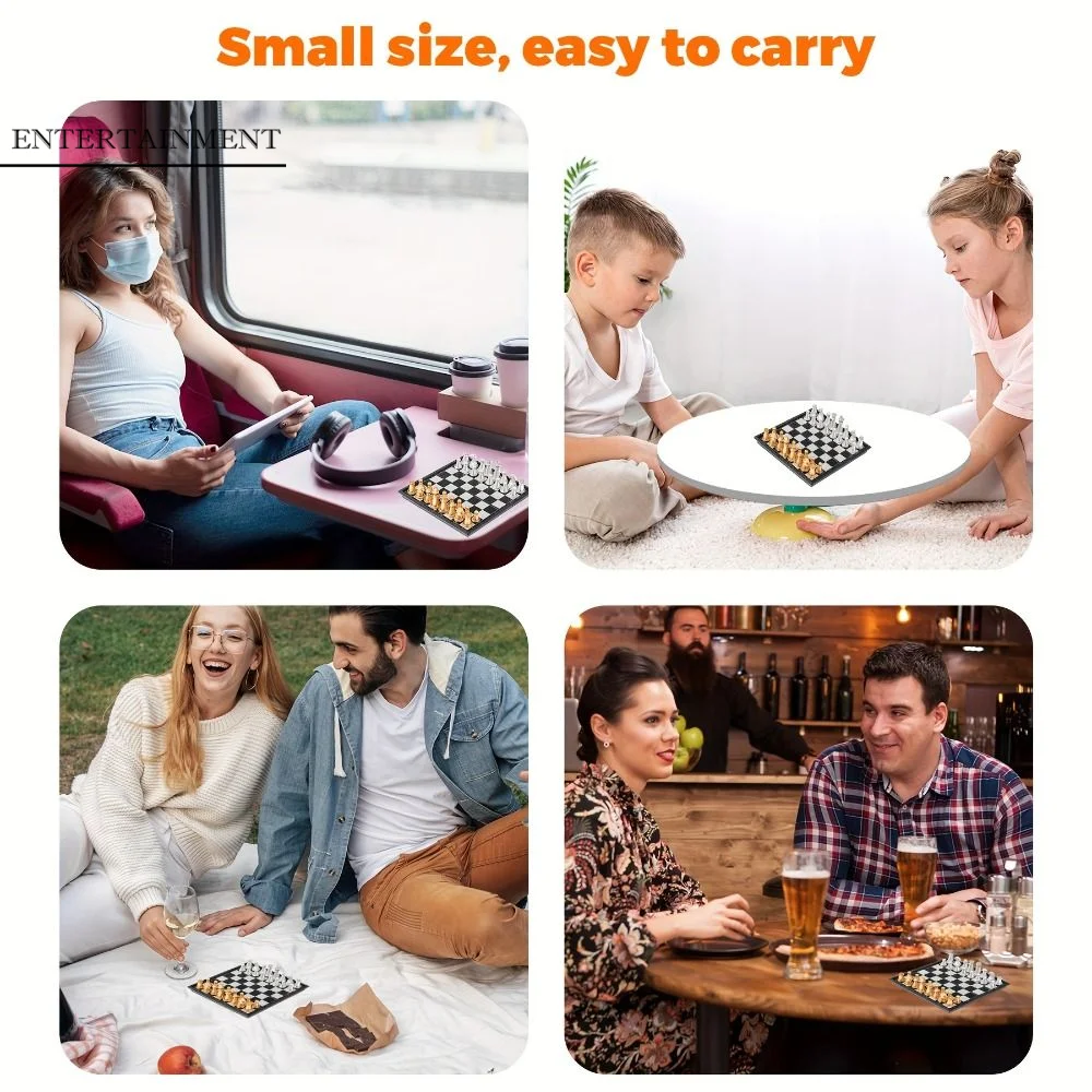 

Pocket Size Gold Silver Mini Chess Set Magnetic Pieces Table Games Magnetic Chess Folded Design Board Game Competition Use