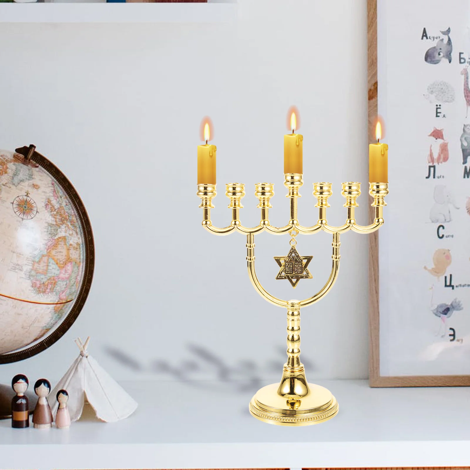 Candelabros Menorahs de siete cabezas para soportes Chanukah, centro de mesa, chimenea dorada, compras