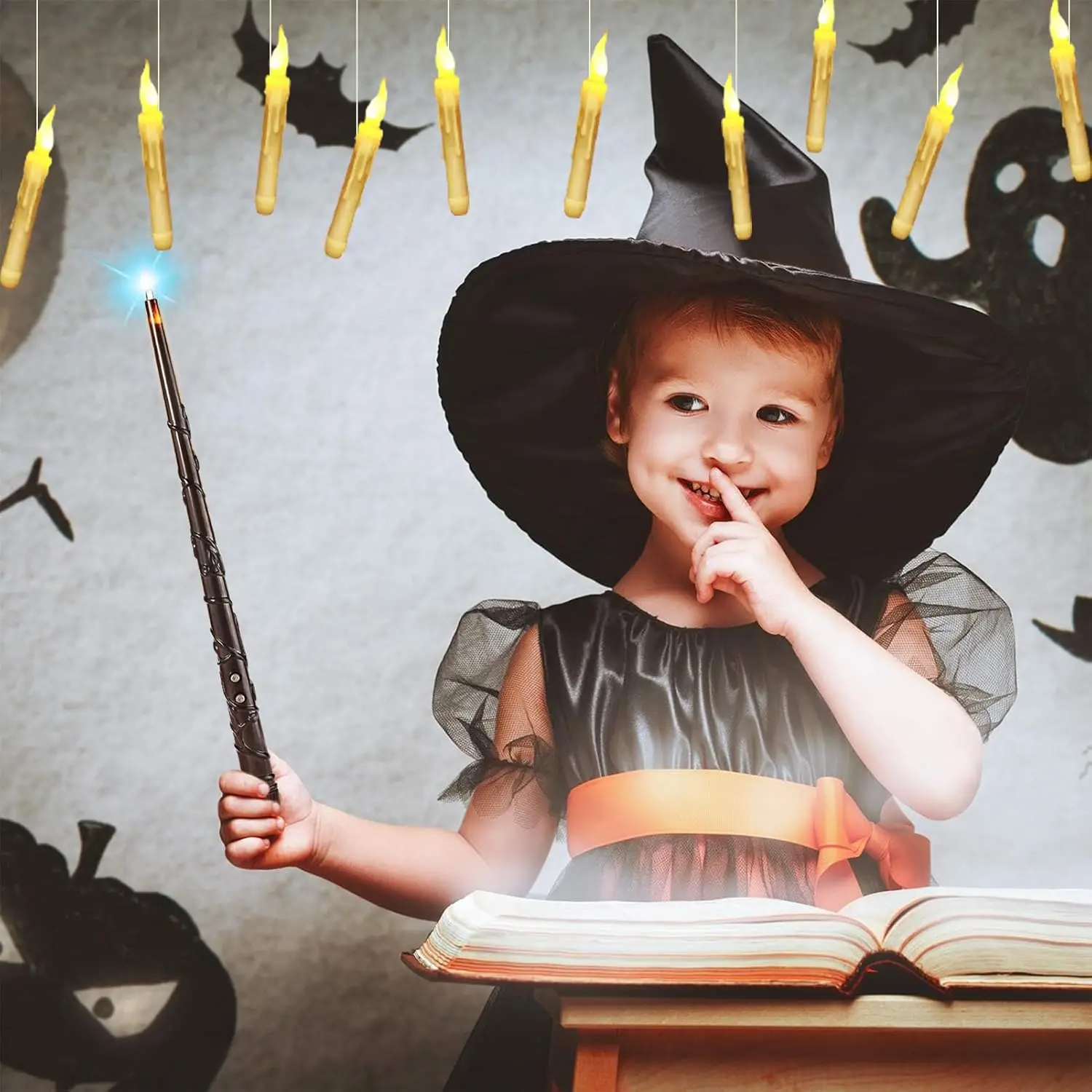 Floating Candles w/Magic Wand Remote Battery Operated Flameless Hanging Taper Candles Flickering LED Candles f/Christmas Wedding