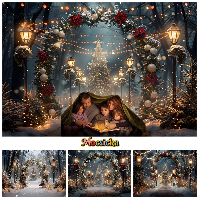 

Christmas Tree Big Background For Photography Outdoor Lamp Forest Backdrop Stand Party Baby Shower Decoration Fond Photo Studio