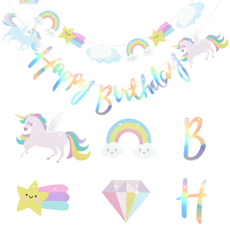 

3M Unicorn Birthday Paper Banner Hanging Garland Flag Cute Rainbow Cloud Kid Unicorn Theme Birthday Party Decoration Baby Shower