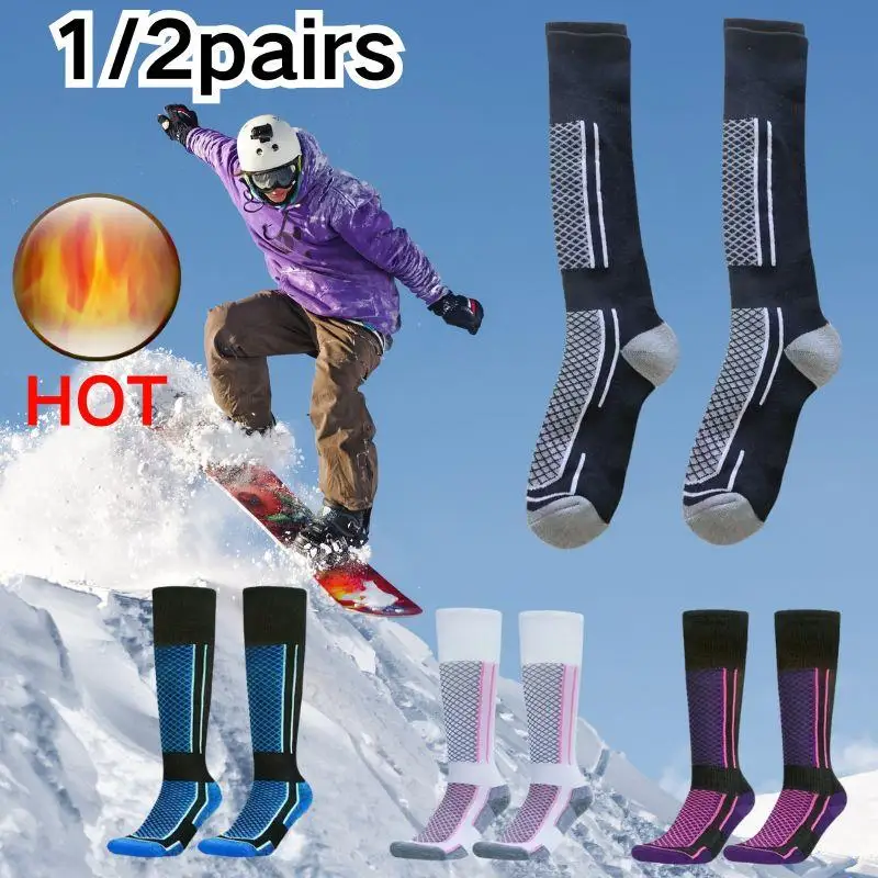 

1-2Pairs Winter Warm Thermal Socks Outdoor Sports Hiking Breathable Stockings Snowboard Thickened Ski Socks For Men Women