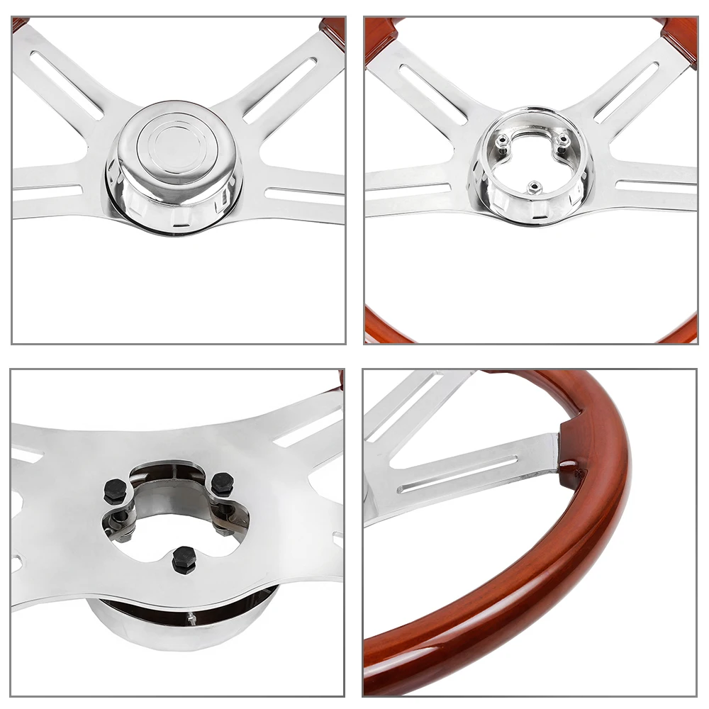 New Truck Wooden 455mm 18\'\'Classic Steering Wheel 3 Electroplated Steel Classic Wood Grain Finish For Big Car RS-STW030