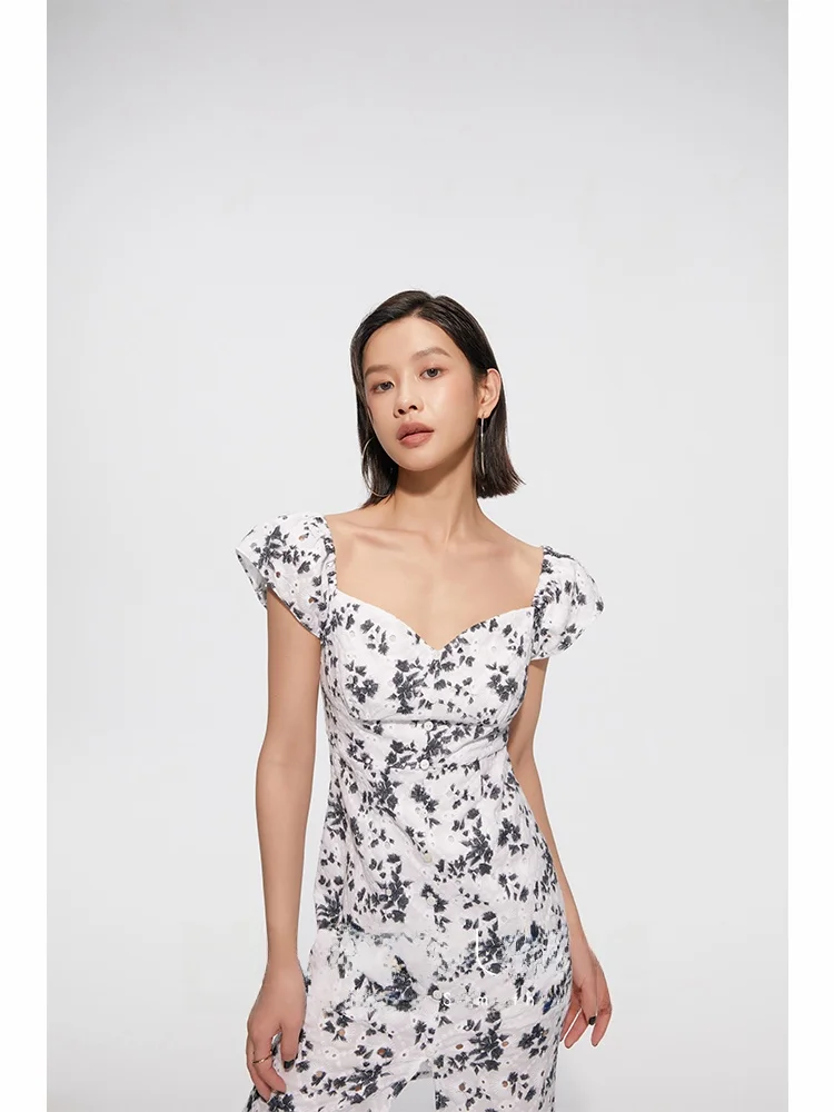 

Женское короткое платье Foundume Bla White с вышивкой, приталенное, с коротким рукавом, с высокой талией, на молнии