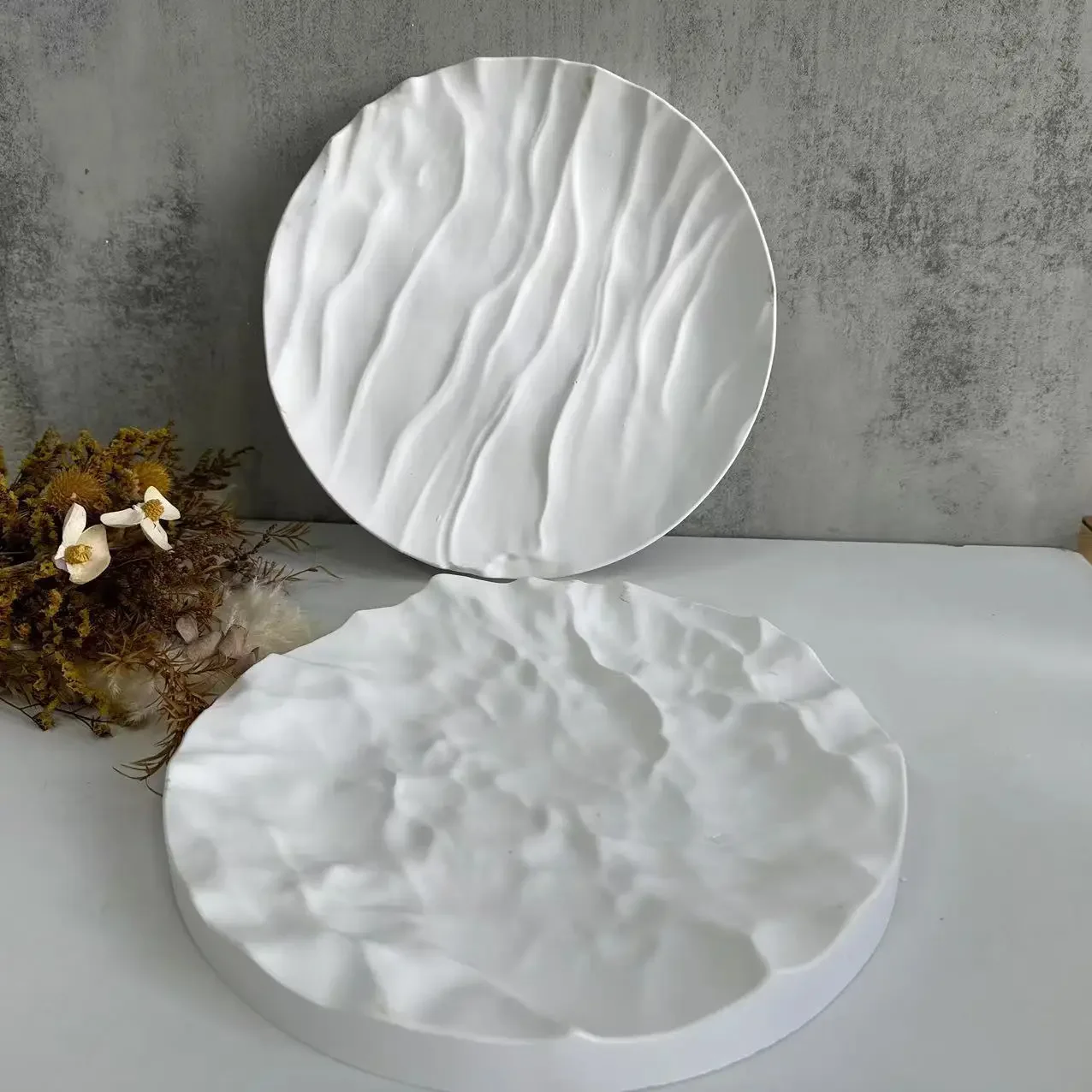 Irregular Ocean Waves Large Round Tray Silicone Mold Floral Jewelry Photo Stage Plaster Moulds