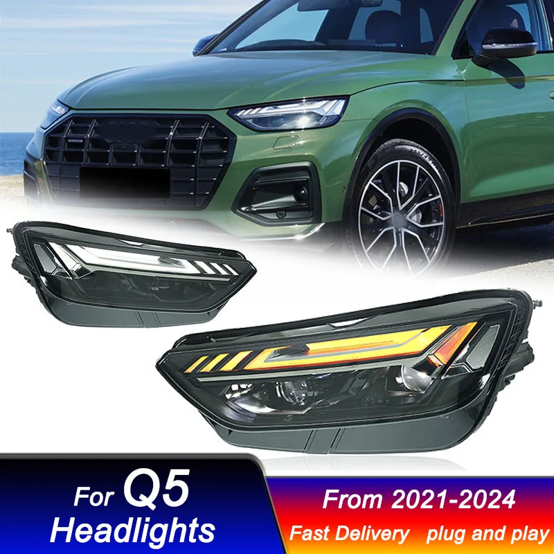 

Стайлинг автомобиля фары для Audi Q5 2021-2024 новый стиль полностью светодиодные DRL динамические сигнальные фары биксеноновые фары Accembly