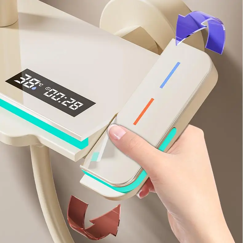 Cream White Brass Piano Keys 4 Functions Thermostatic Bathroom Shower System Intelligent Light Emitting Diode Digital Display