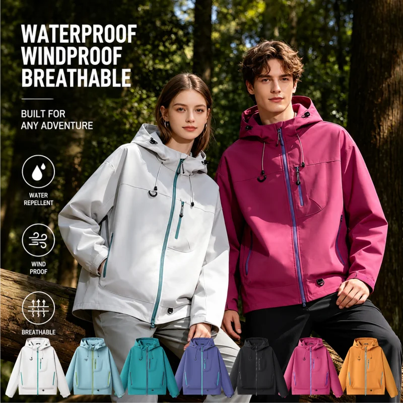Custom Logo Hooded Outdoor Jacket Unisex Breathable Team Uniform Coat Company Events Group Hiking Diy Print Text wholesale