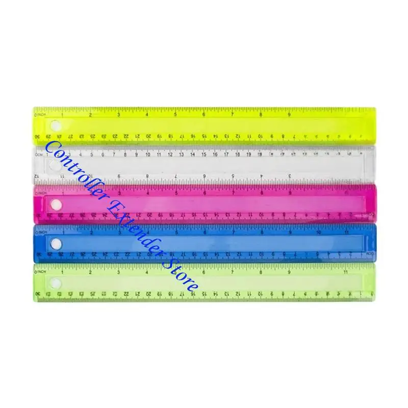 N84b 4pcs 12inch الحكام Clear حاكم الرياضيات ملونة السحب مع مقياس سنتيمترات بوصة لرسم قياس الصياغة