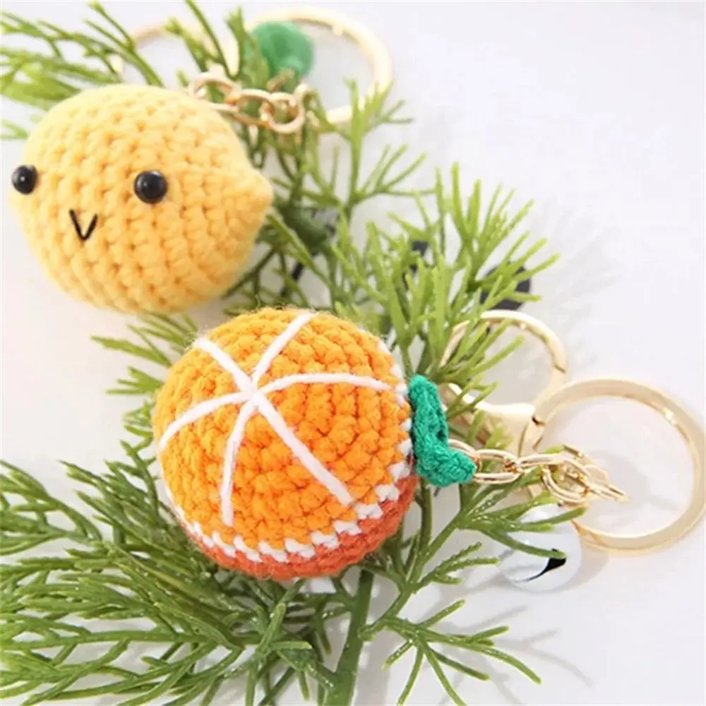 Creative Lemon Donut Fruit Keychain Crocheted Watermelon Knitting Car Keychain Hand-woven Orange Knitted Keyring Car Key Holder