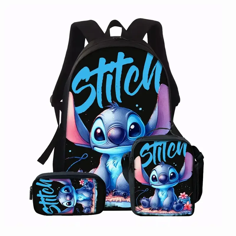 

3 Pcs Set Cute Disneys Cartoon Stitch Child School Backpack With Lunch Bags ,Pencil Bags ,School Bags For Boys Girls Best Gift