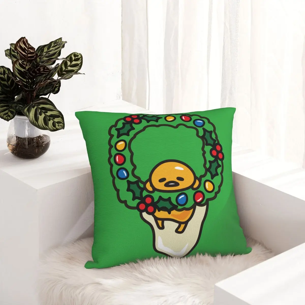 Christmas Gudetama The Lazy Egg Pillowcase Double-sided Printing Fabric Cushion Cover Decoration Pillow Case Cover Home Zippered