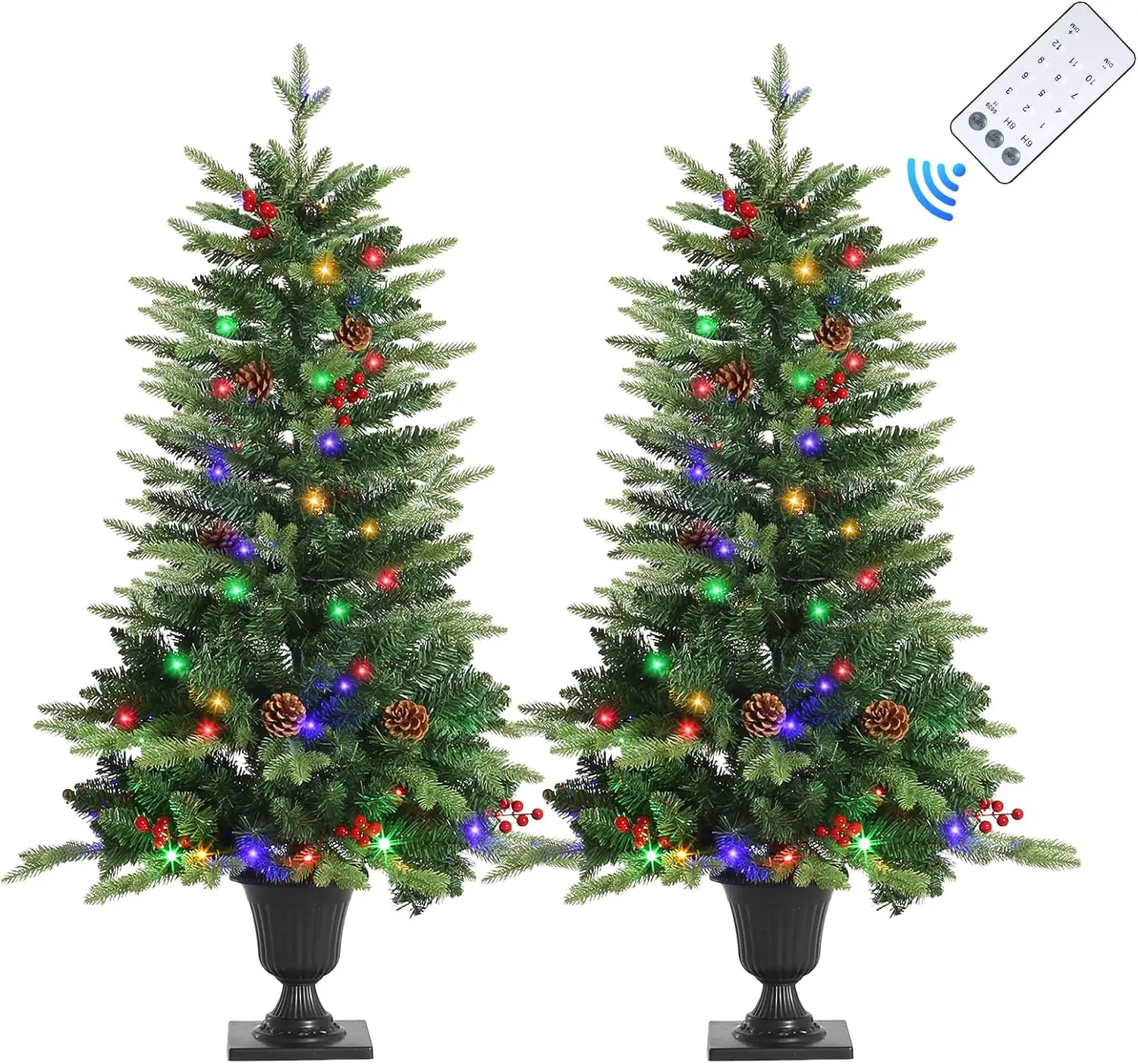 

2Pcs 4FT Pre-lit Outdoor Christmas Tree with Remote-Controlled LED Lights, PVC/PE Branches