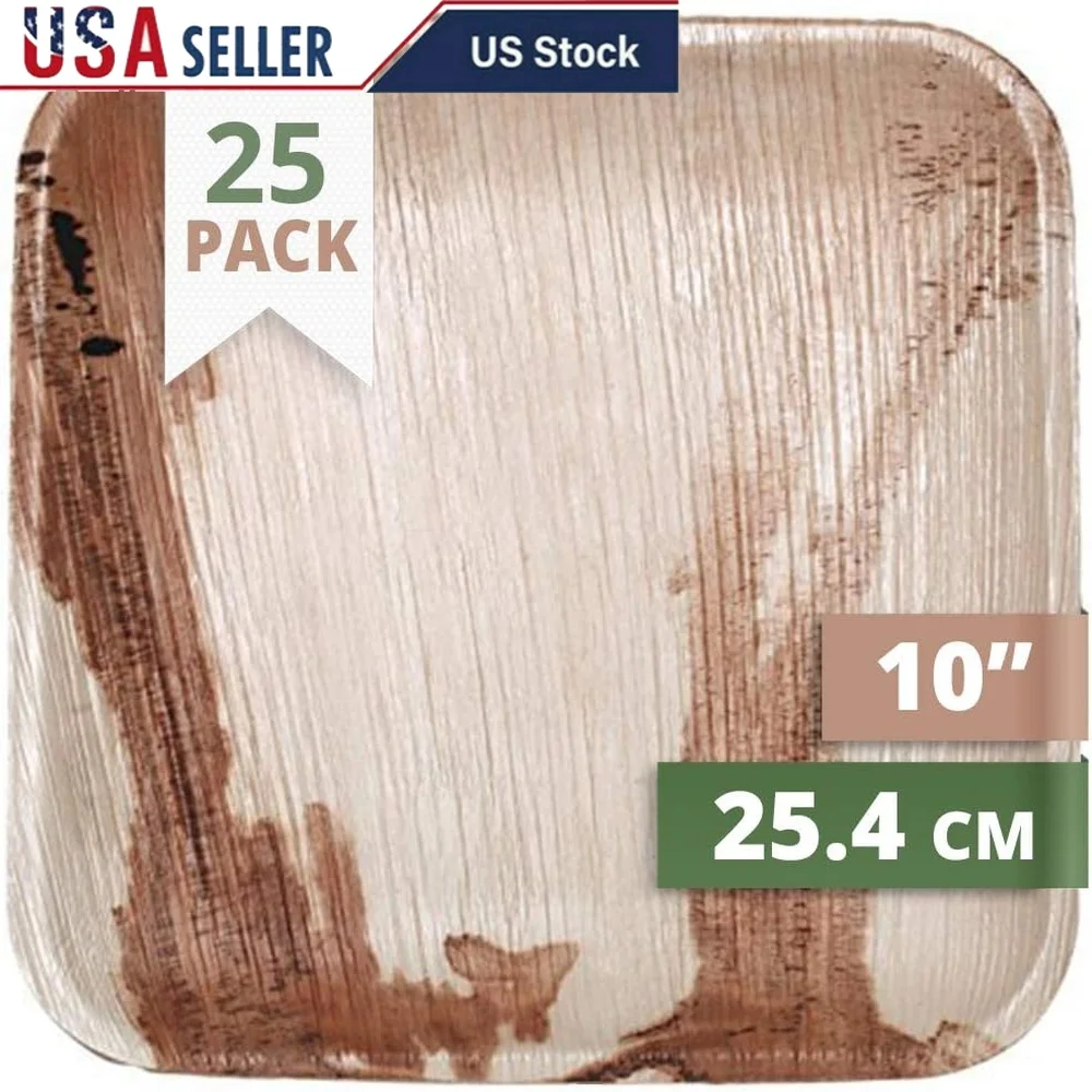 

Eco-Friendly Disposable Palm Leaf Plates Set of 25 Heavy Duty Biodegradable Dinnerware Perfect Parties Camping Weddings BBQs