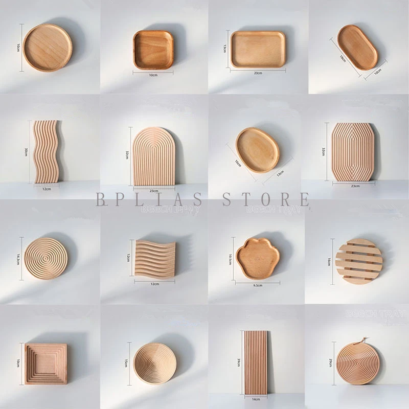 37 Models Simple Style Wooden Tray Beech Oval Tray Wooden Dinner Plate Food Jewelry Storage Photography Props