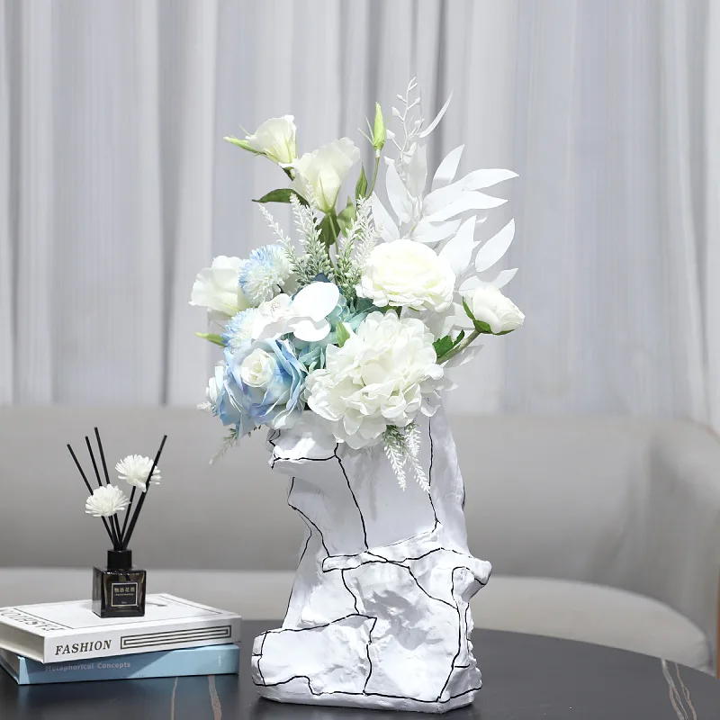 Schlichte Weiß Gestreifte Vase Desktop-Dekorative Vase Blumenvase für Blumenarrangements Ästhetischer Raumdekorationsartikel