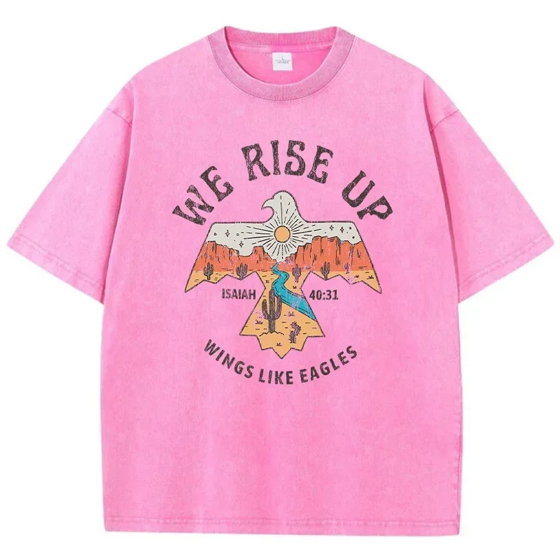 We Rise Up Isaish Wings Like Eagles Printing T Shirts Mens Breathable Tshirts Fashion O-Neck Shirts Cartoons 100% Cotton Tops