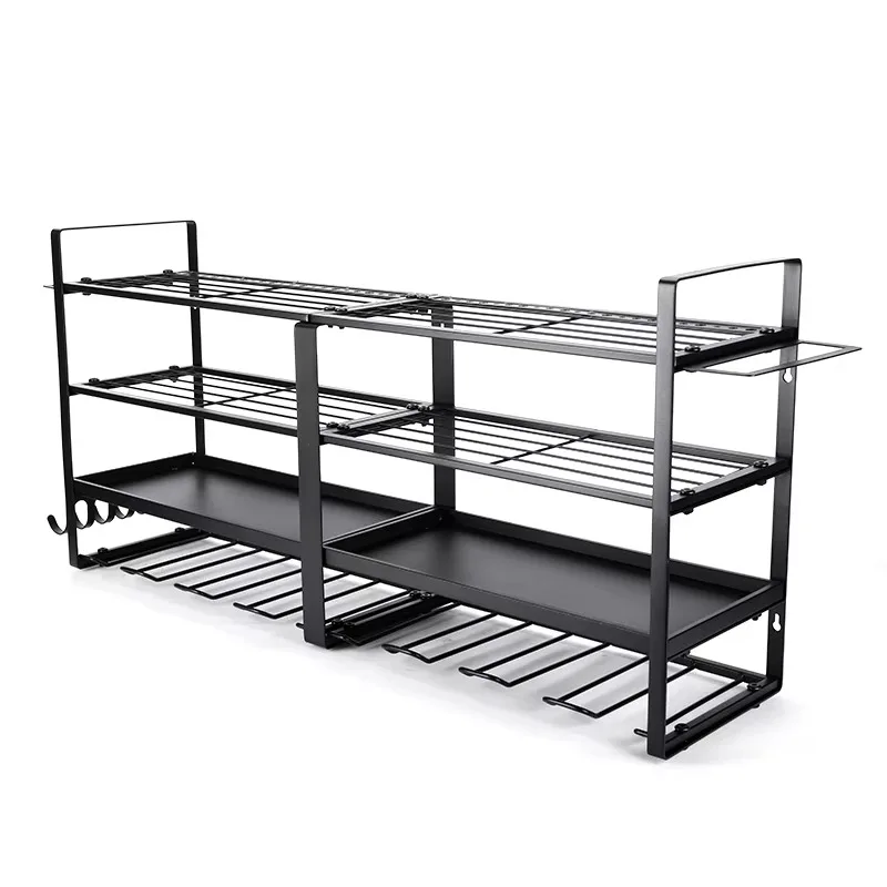 業務用ヘビーデューティー4段メタルツールシェルフ、コードレスドリルホルダー、電動工具オーガナイザーラック（ガレージ用）