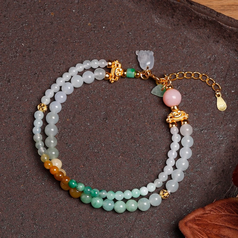 

Jade Small Bead Double-layer Bracelet Women's Light Luxury and Colorful Natural A Product Jade Bracelet 5mm Women