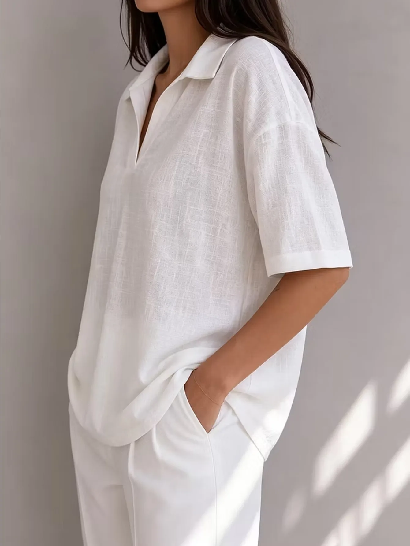 100% Baumwolle Lässiges Polohemd für Damen, Bequemer und Weicher Reiner Baumwollstoff – Detail 4