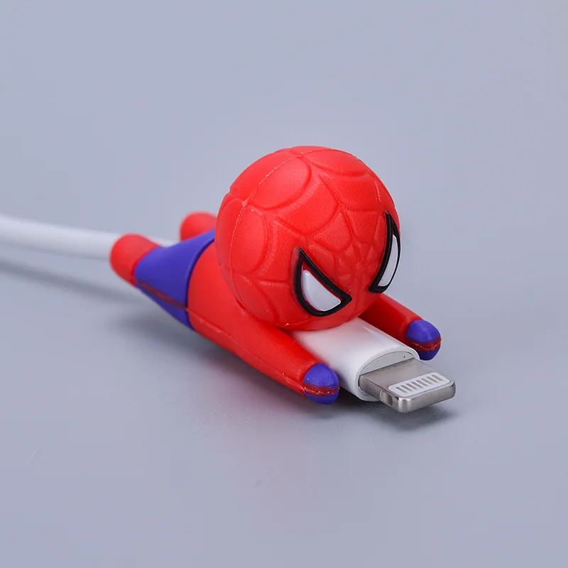 Marvel Spiderman Iron Man USB Protective Case Hulk Venom Spider-Man Figure Cartoon Silicone Data Cable Bite Protective Cover Toy