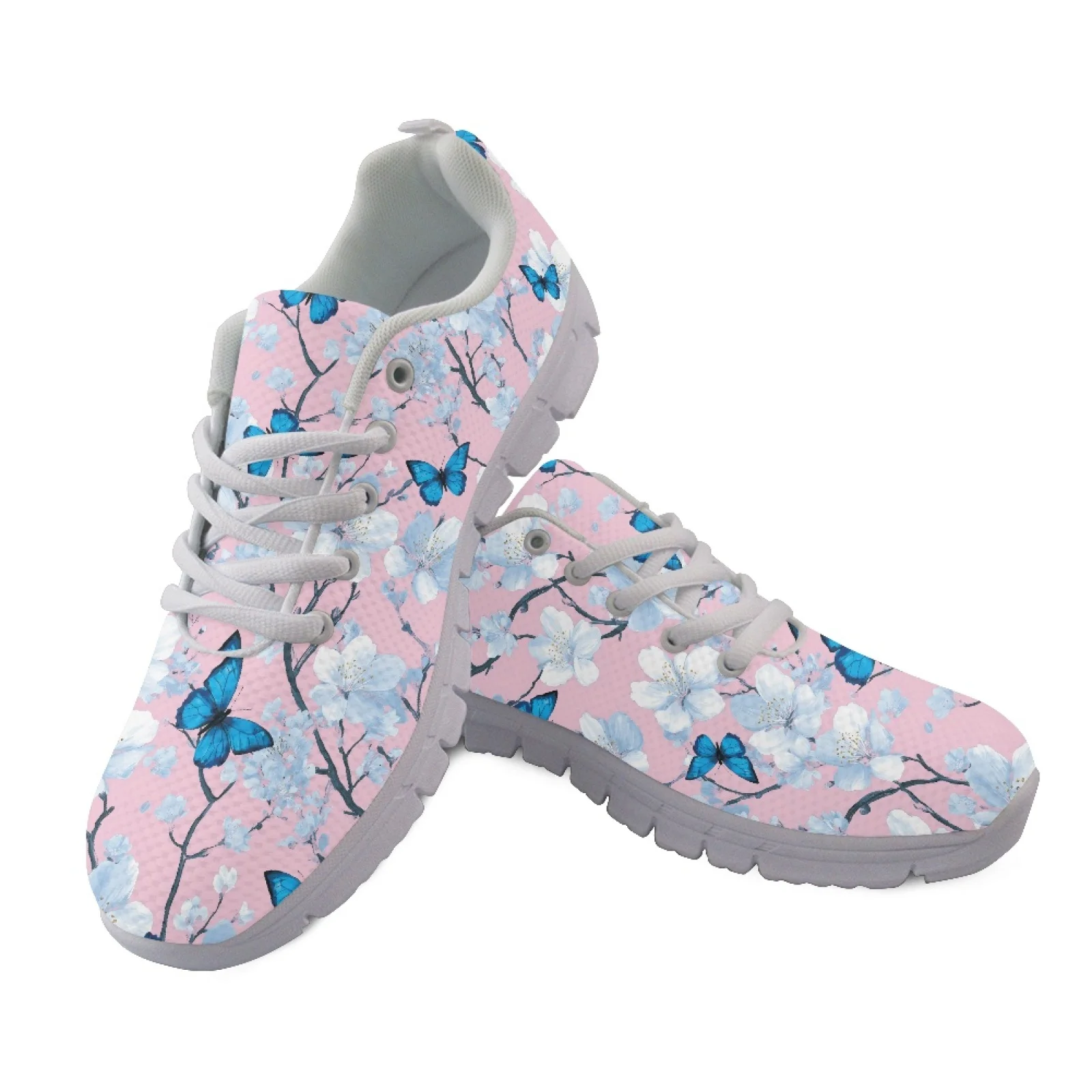 Coloranimal Butterfly Floral Sports Tennis Shoes Walking Shoes for Womens Lace-up Running Shoes