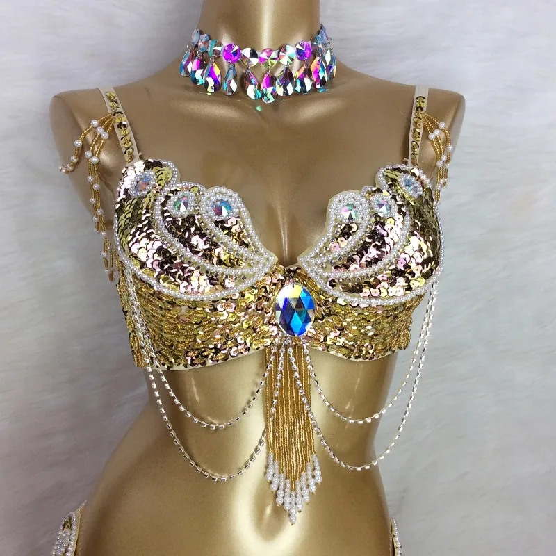 

Customized T-stage Runway Show Sexy Sequin Belly Dance Costume Performance Clothing Women's Competition Belly Dancing Bra