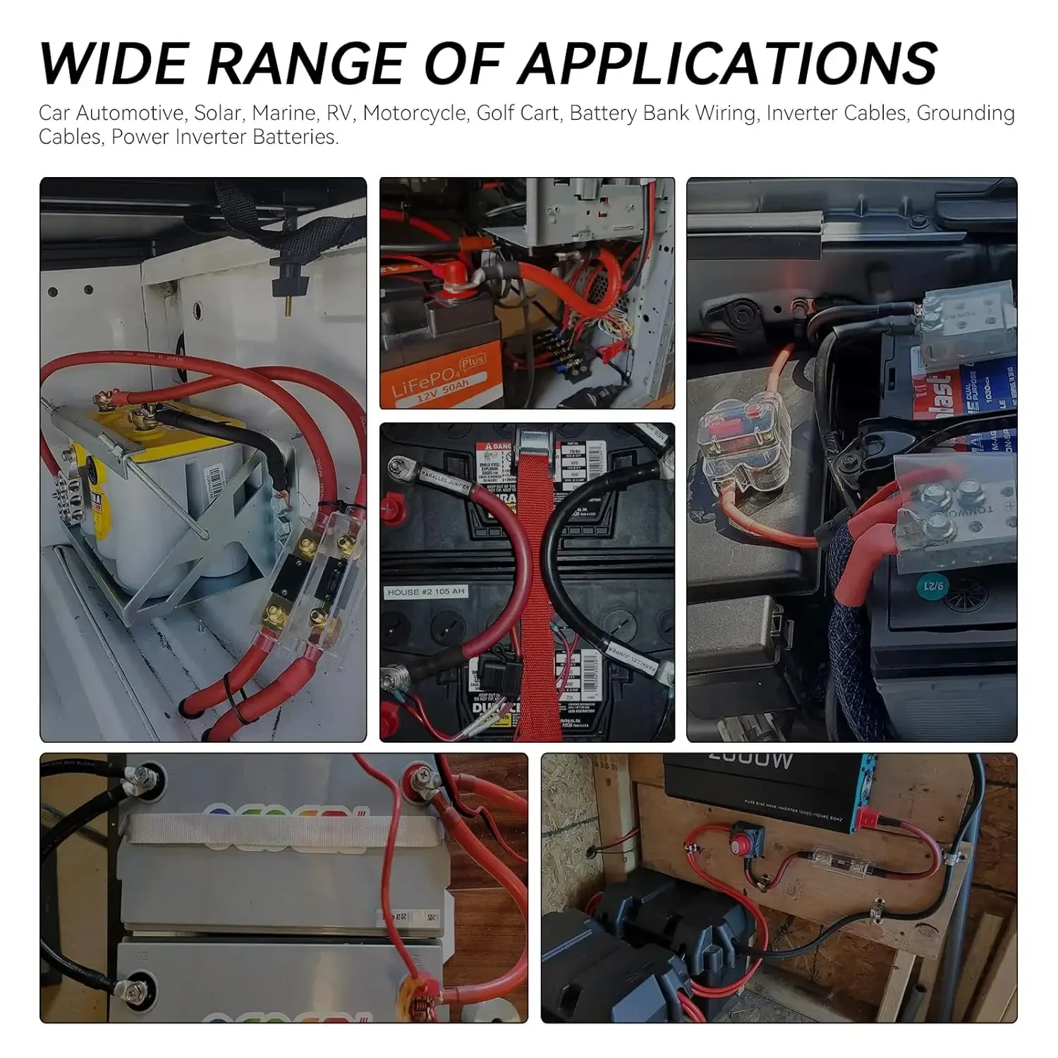 ECGSOLAX 2AWG Electrical Wires Battery Inverter Cable Copper Cord Solar Power Connection Wire for Inverter Car Boat