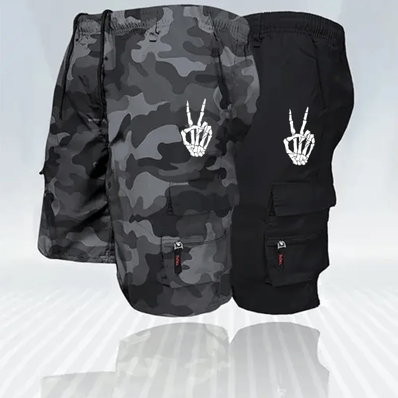 

Модные шорты-карго, мужские летние камуфляжные однотонные черные шорты цвета хаки с несколькими карманами, свободный крой, универсальный стиль, короткие брюки, новинка