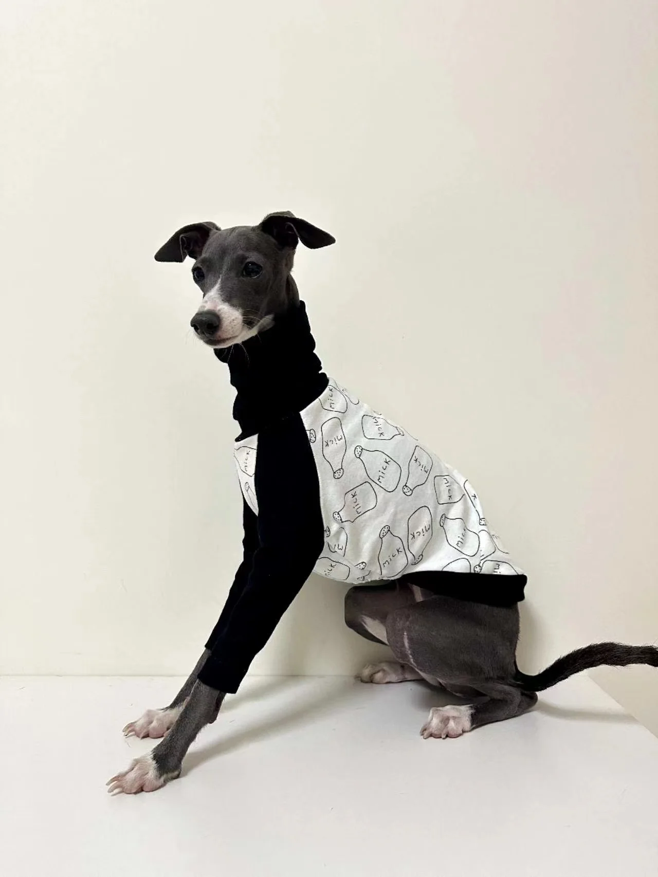 High Collar Printed Stitching Cotton Dog Clothes, Italian Greyhound, Long Sleeve, Whippet Dog Clothes, Autumn