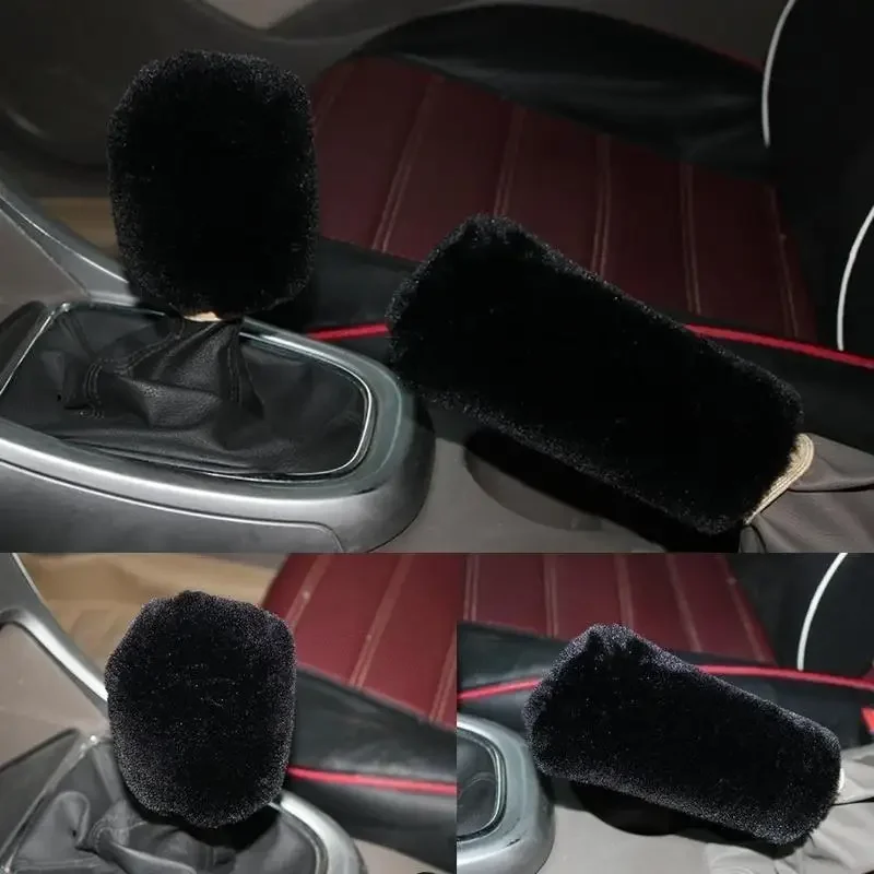 New Soft Warm Long Wool Fuzzy Steering Wheel Cover Handbrake Cover Gear Covers Car Accessory Sheep Fur Plush Protector Cover