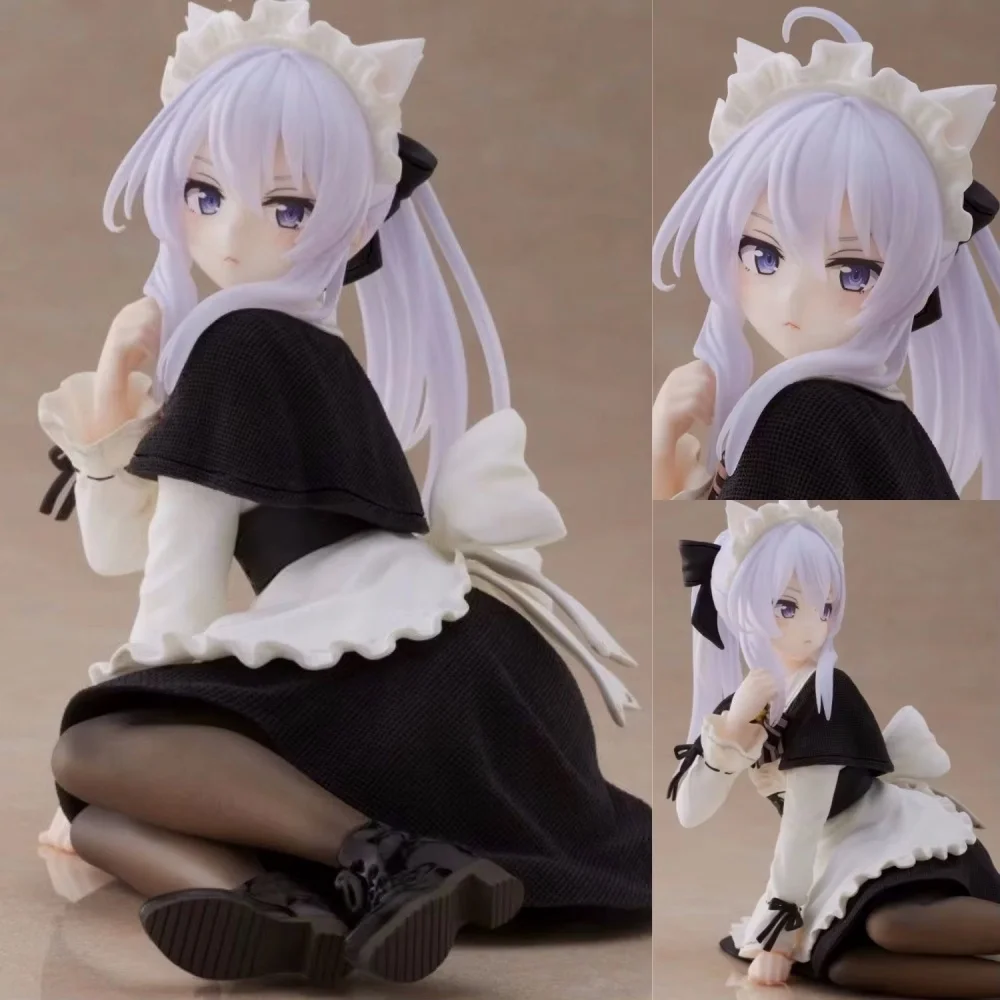 10cm Anime Elaina Figur Wandering Witch The Journey Black Cat Maid Dress Sitzende Pose PVC-Modellserie Spielzeug Geschenke