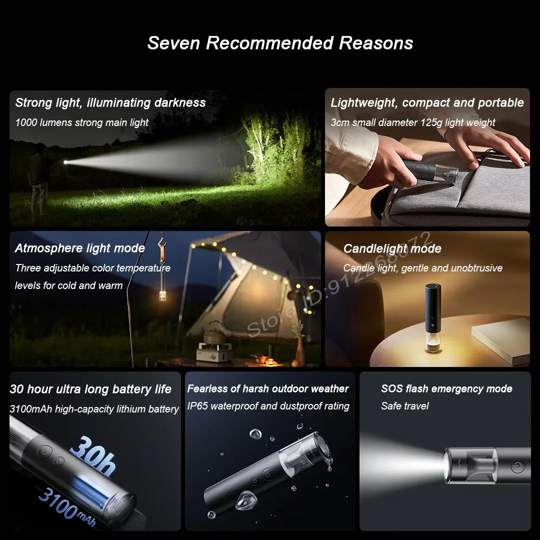 Xiaomi Mijia Multi Functional Flashlight 3100mAh IP65 Waterproof 1000lm Emergency Lighting Outdoor Camping Hard Light Flashligh