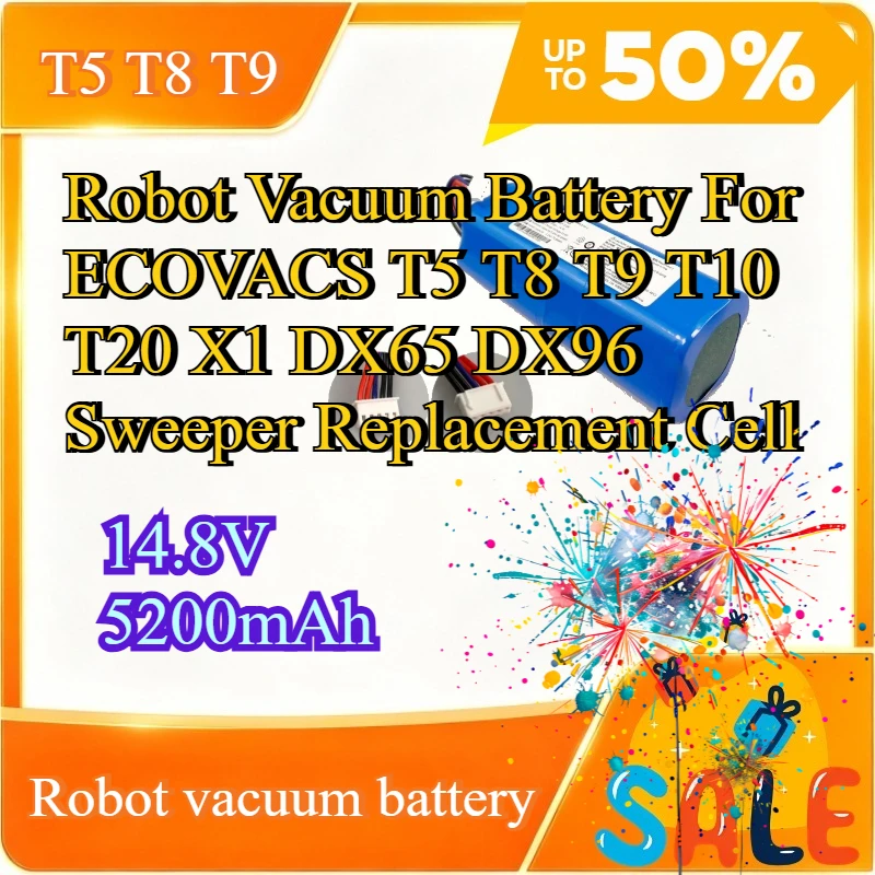 New Robot Vacuum Battery For ECOVACS T5 T8 T9 T10 T20 X1 DX65 DX96 Sweeper Replacement Cell 14.8V 5200mAh