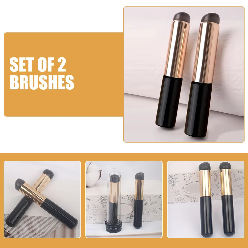 2 pçs escova labial aplicador de silicone para batom brilho labial bálsamo cabeça redonda ferramentas de maquiagem com caso multifuncional macio